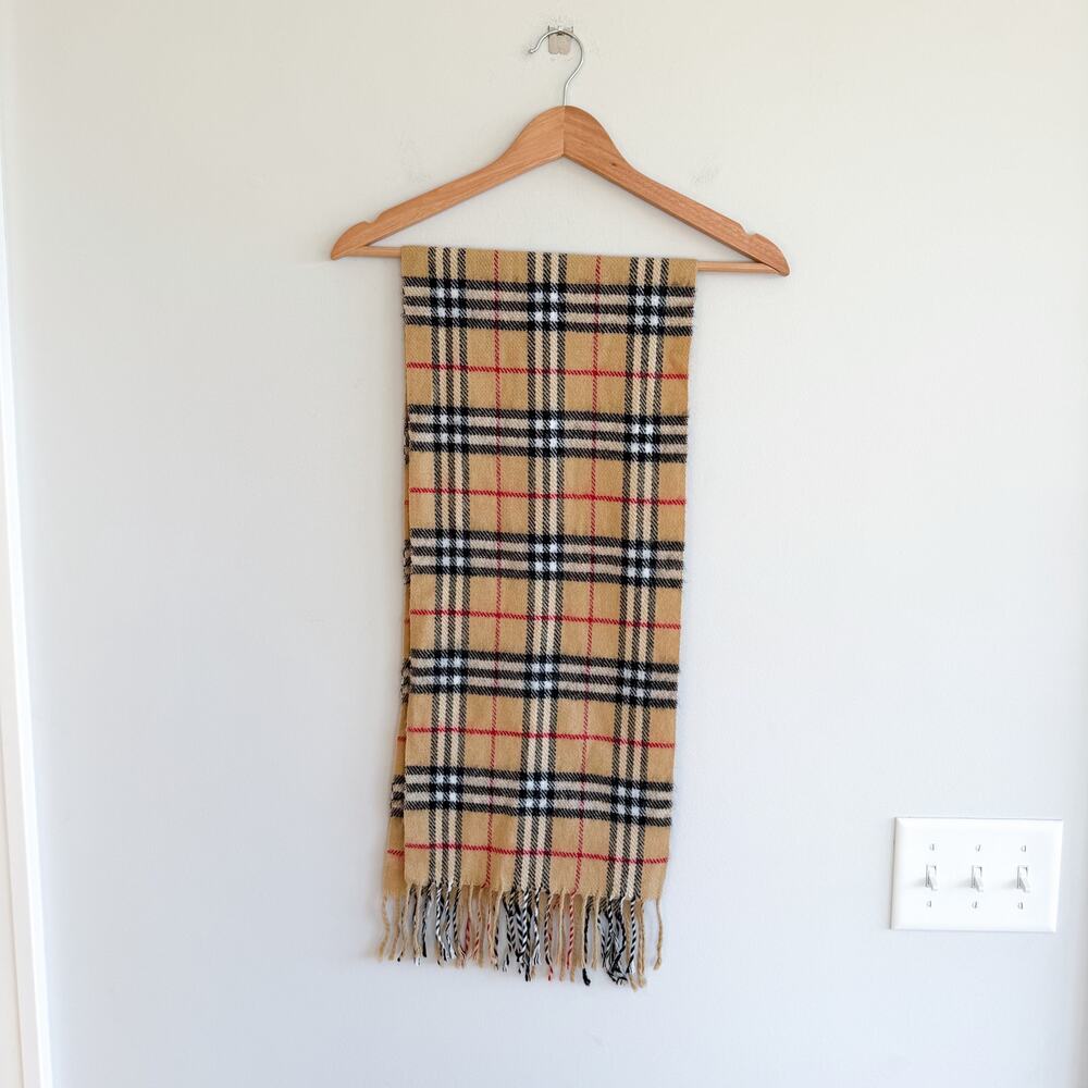 Burberry Nova Checkered Pattern Fringe Rectangle Scarf Brown One Size - Picture 2 of 5